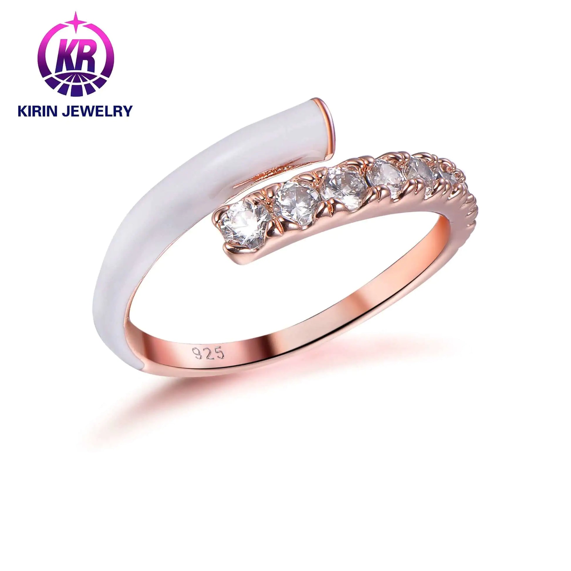 Custom Silver Rose Gold Plated CZ Enamel Adjustable Engagement Rings