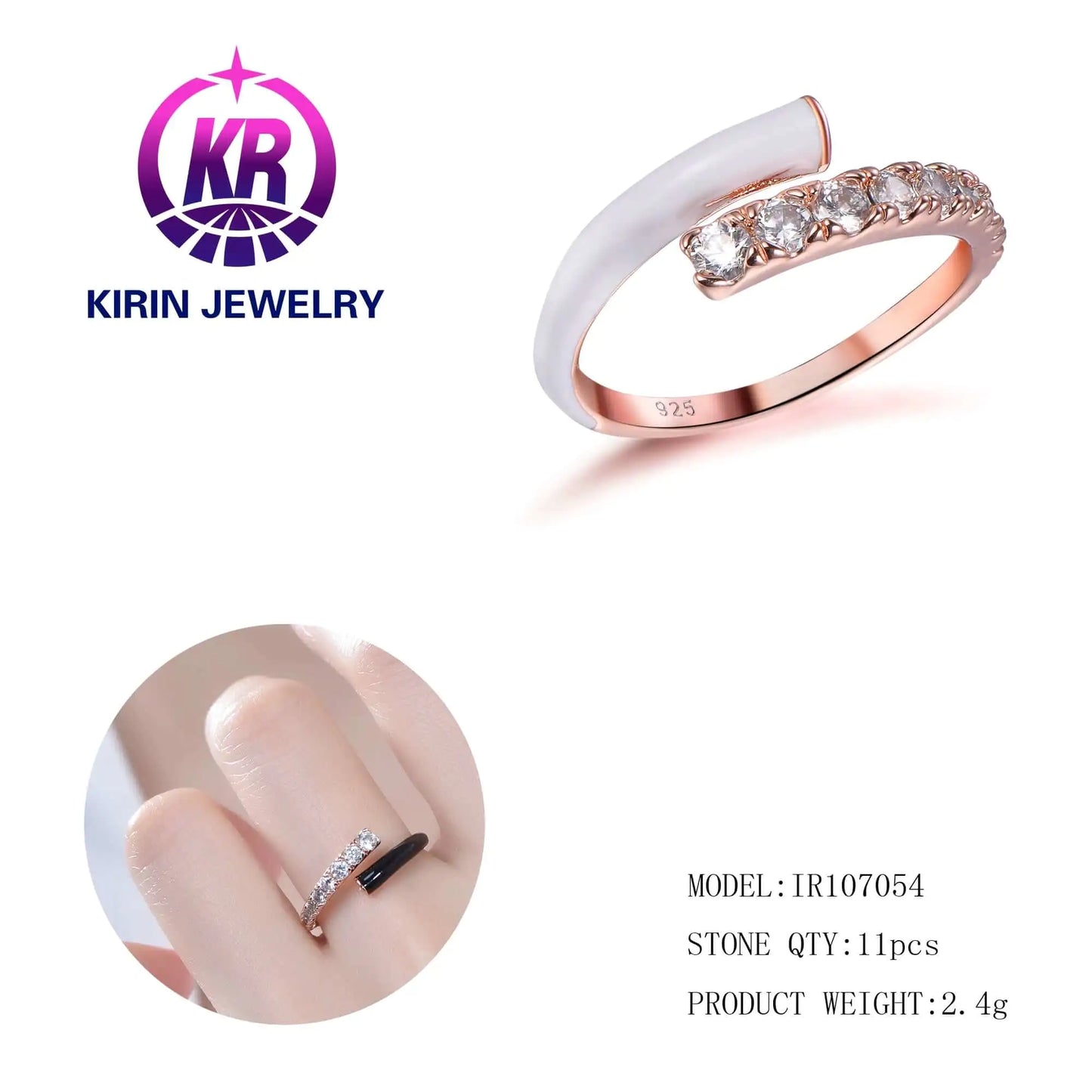 Custom Silver Rose Gold Plated CZ Enamel Adjustable Engagement Rings for Women