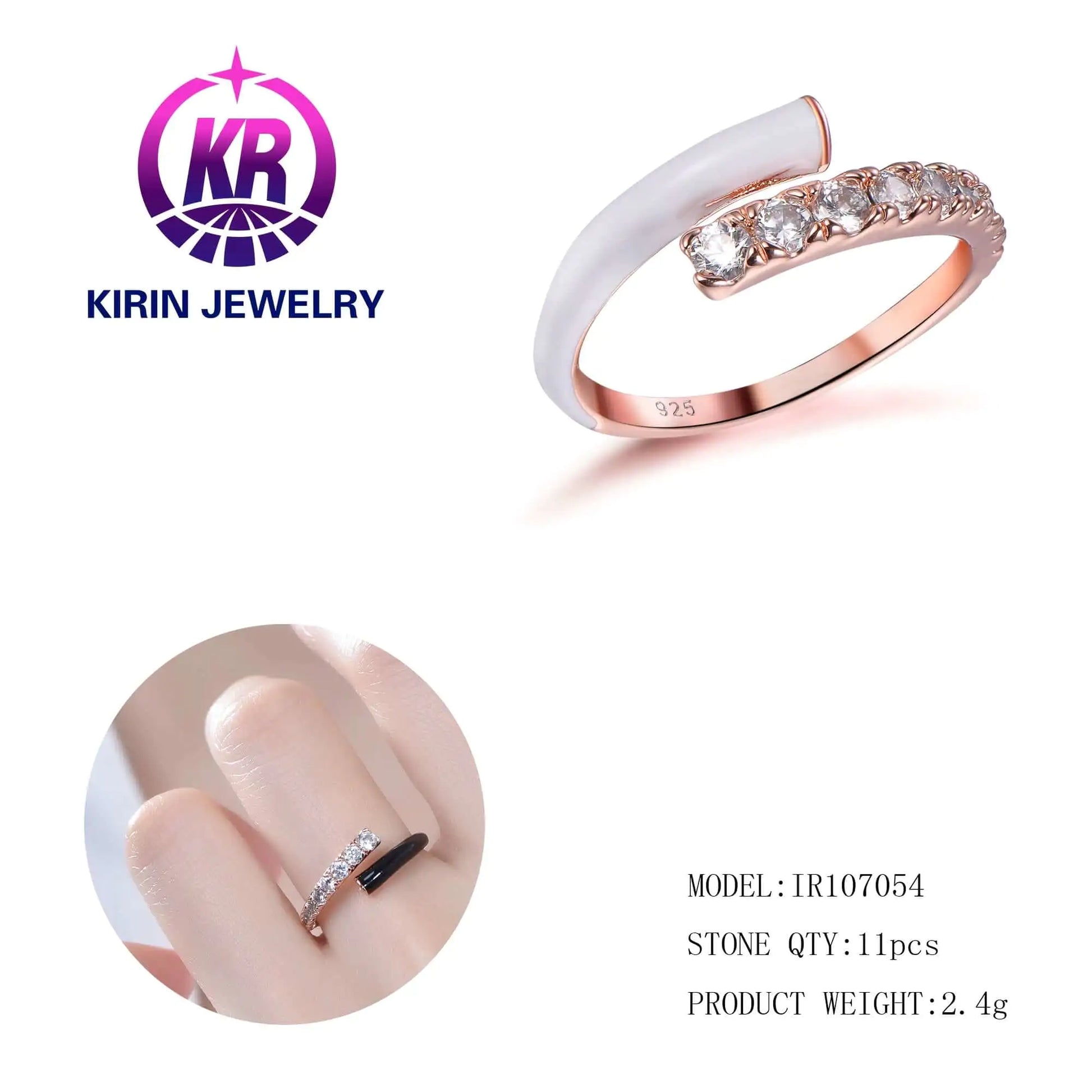 Custom Silver Rose Gold Plated CZ Enamel Adjustable Engagement Rings for Women