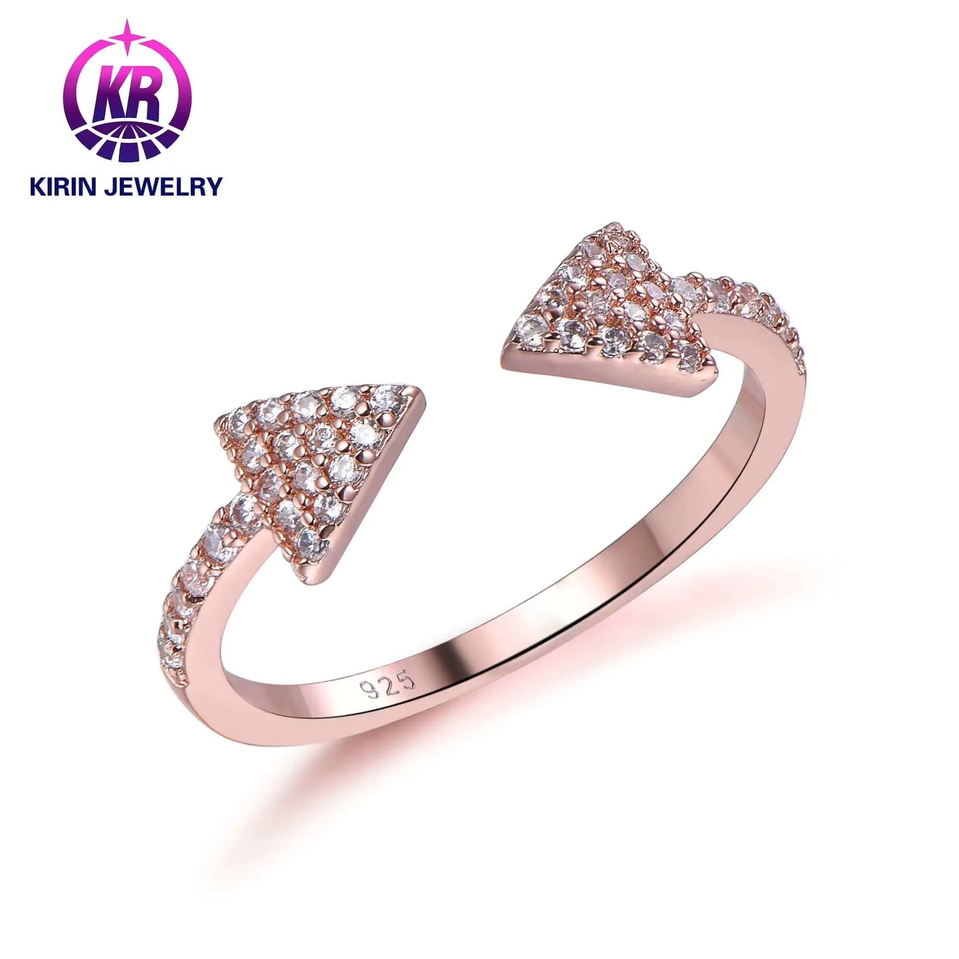 Custom Silver Rose Gold Plated CZ Personalized Open Double Triangle Engagement Ring