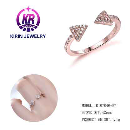 Custom Silver Rose Gold Plated CZ Personalized Open Double Triangle Engagement Ring for Women