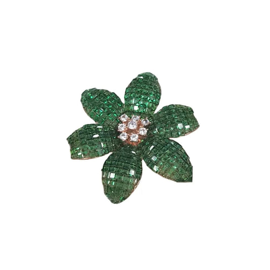 Custom Silver Rose Gold Plated Cubic Zirconia & Spinel Green Crystal Flower Brooch
