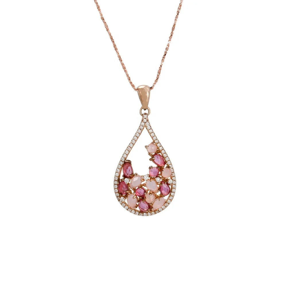 Custom Silver Rose Gold Plated CZ & Spinel Multi Color Pendant Teardrop Jewelry Set