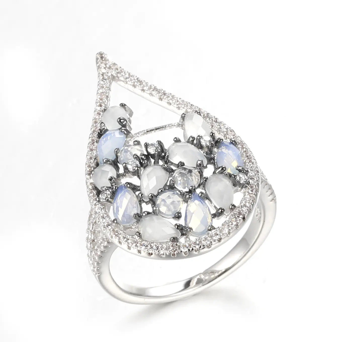 Custom Silver Rose Gold Plated CZ & Spinel Multi Color Ring Teardrop Jewelry Set