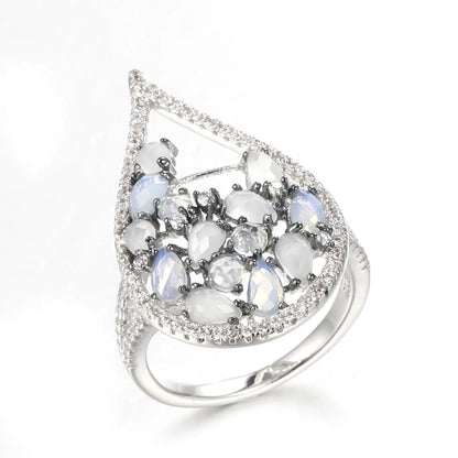 Custom Silver Rose Gold Plated CZ & Spinel Multi Color Ring Teardrop Jewelry Set