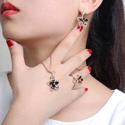Custom Silver Rose Gold Plated Colorful Floral Bridal Jewelry Sets for Women