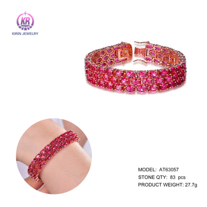 Custom Silver Rose Gold Plated Corundum Lab Created Ruby Tennis Bracelet for Women