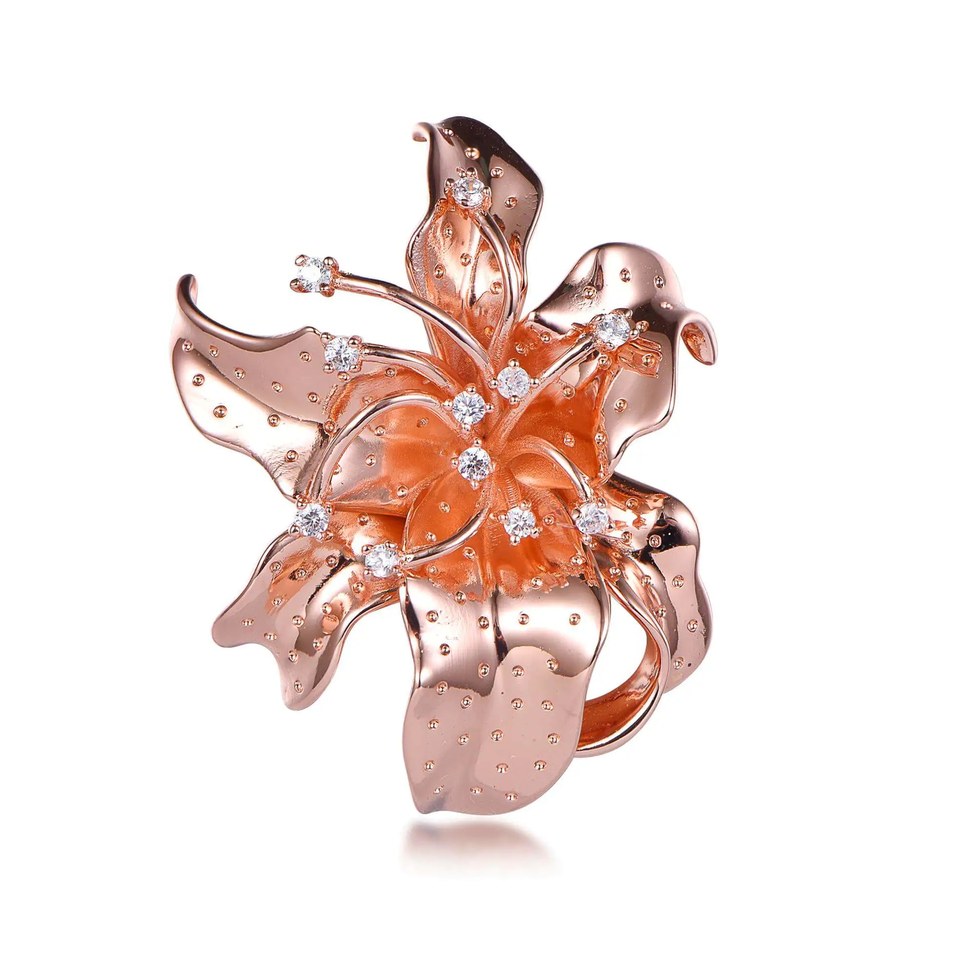 Custom Silver Rose Gold Plated Cubic Zircon Personalized Big Flower Pendant