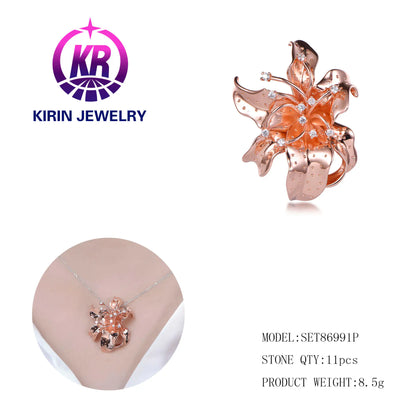 Custom Silver Rose Gold Plated Cubic Zircon Personalized Big Flower Pendant for Women