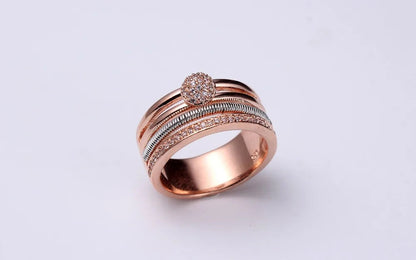 Custom Silver Rose Gold & White Gold Cubic Zircon Dual Color Statement Band Ring