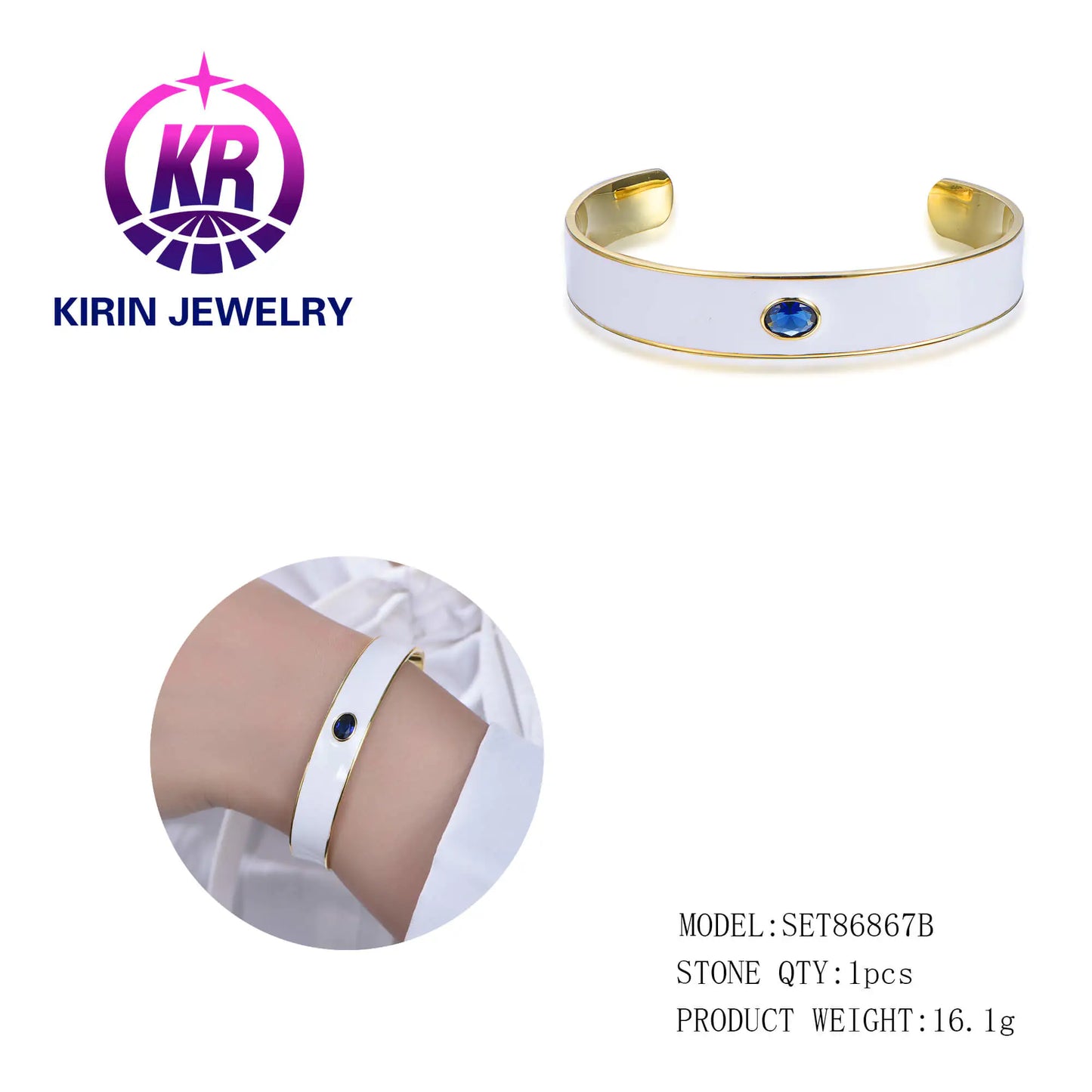 Custom Silver Spinel & Enamel Lab Created Sapphire Bangle Vintage Bridal Jewelry Sets