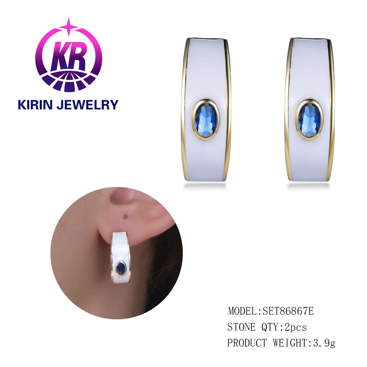 Custom Silver Spinel & Enamel Lab Created Sapphire Earrings Vintage Bridal Jewelry Sets