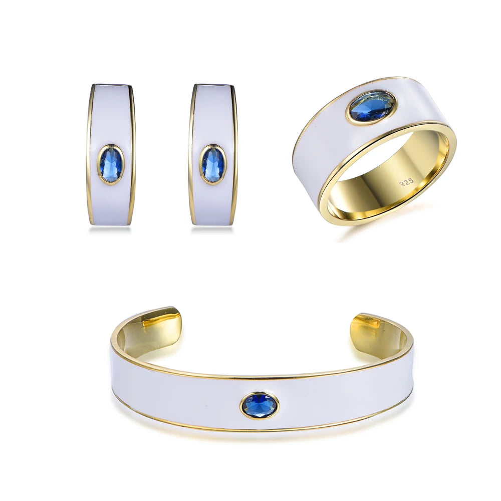 Custom Silver Spinel & Enamel Lab Created Sapphire Vintage Bridal Jewelry Sets