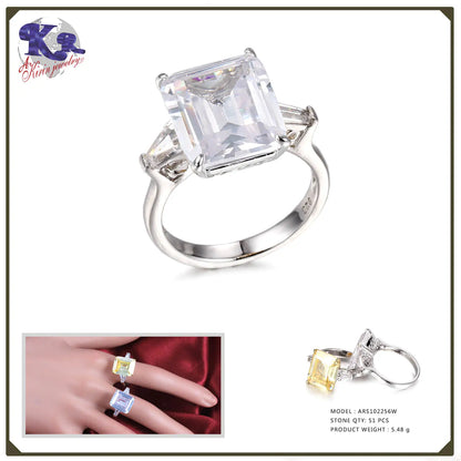 Custom Silver Square Cut Cubic Zirconia Simple Engagement Ring for Women