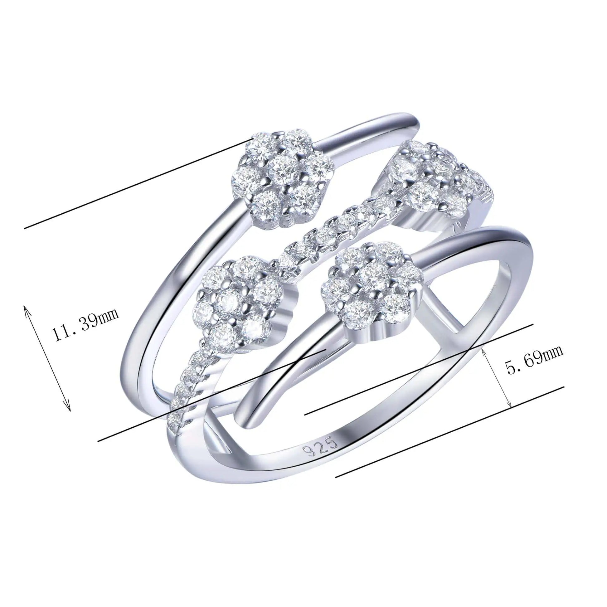 Custom Silver Statement Bands Round Lab Diamond Flower Cluster Ring
