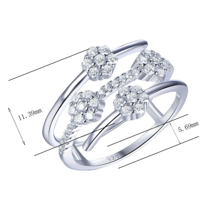 Custom Silver Statement Bands Round Lab Diamond Flower Cluster Ring