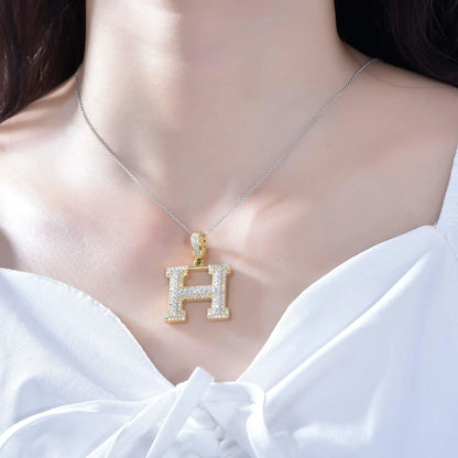 Custom Silver Two-tone H Initial Pendant Necklace for Women