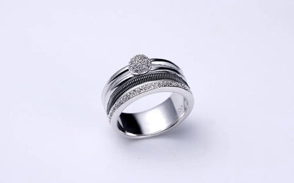 Custom Silver White Gold Cubic Zircon Dual Color Statement Band Ring