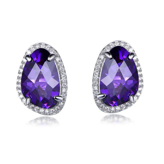 Factory Wholesale Compact And Exquisite Oval 925 Sterling Silver Rhodium Plated Purple Opal Earrings Kirin Jewelry
