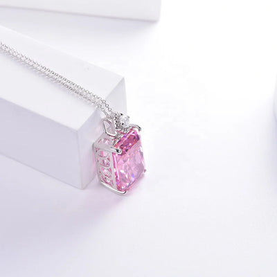 Fashion Accessories Pink CZ Diamond Pendant Jewelry 925 Silver Chain Necklace Women Jewelry Necklace Pendant Kirin Jewelry
