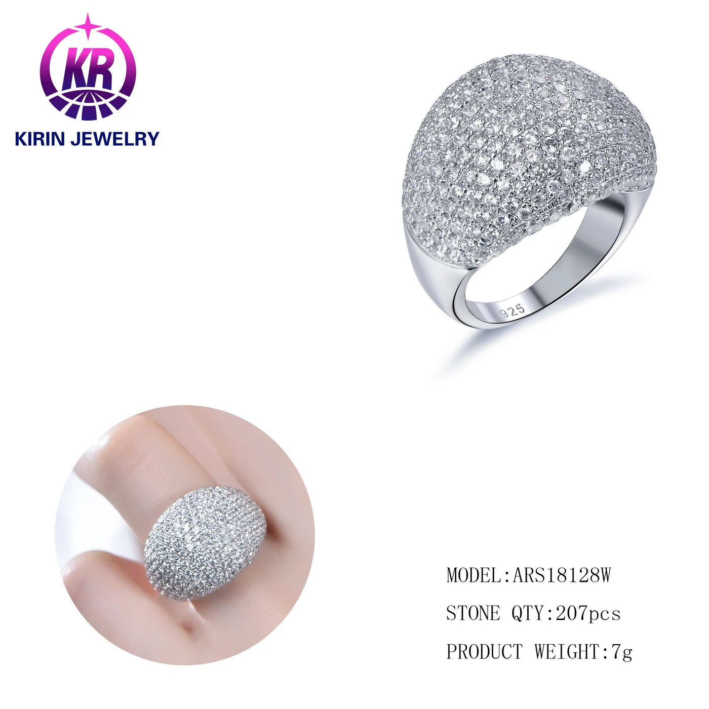 Fashion Custom CZ Zircon Stones 925 Sterling Silver Rings Fashion Jewelry Rings Diamond Hip Hop for Men Women Kirin Jewelry