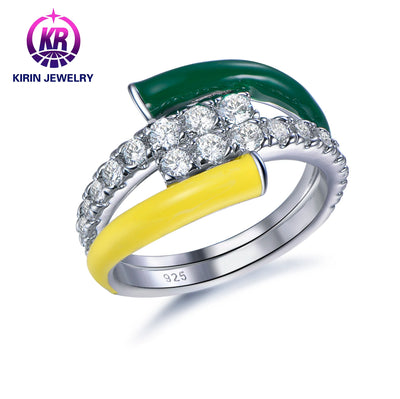 Fashion  Diamond Enamel Ring 925 Sterling Silver Finger Ring European And American Jewelry Kirin Jewelry