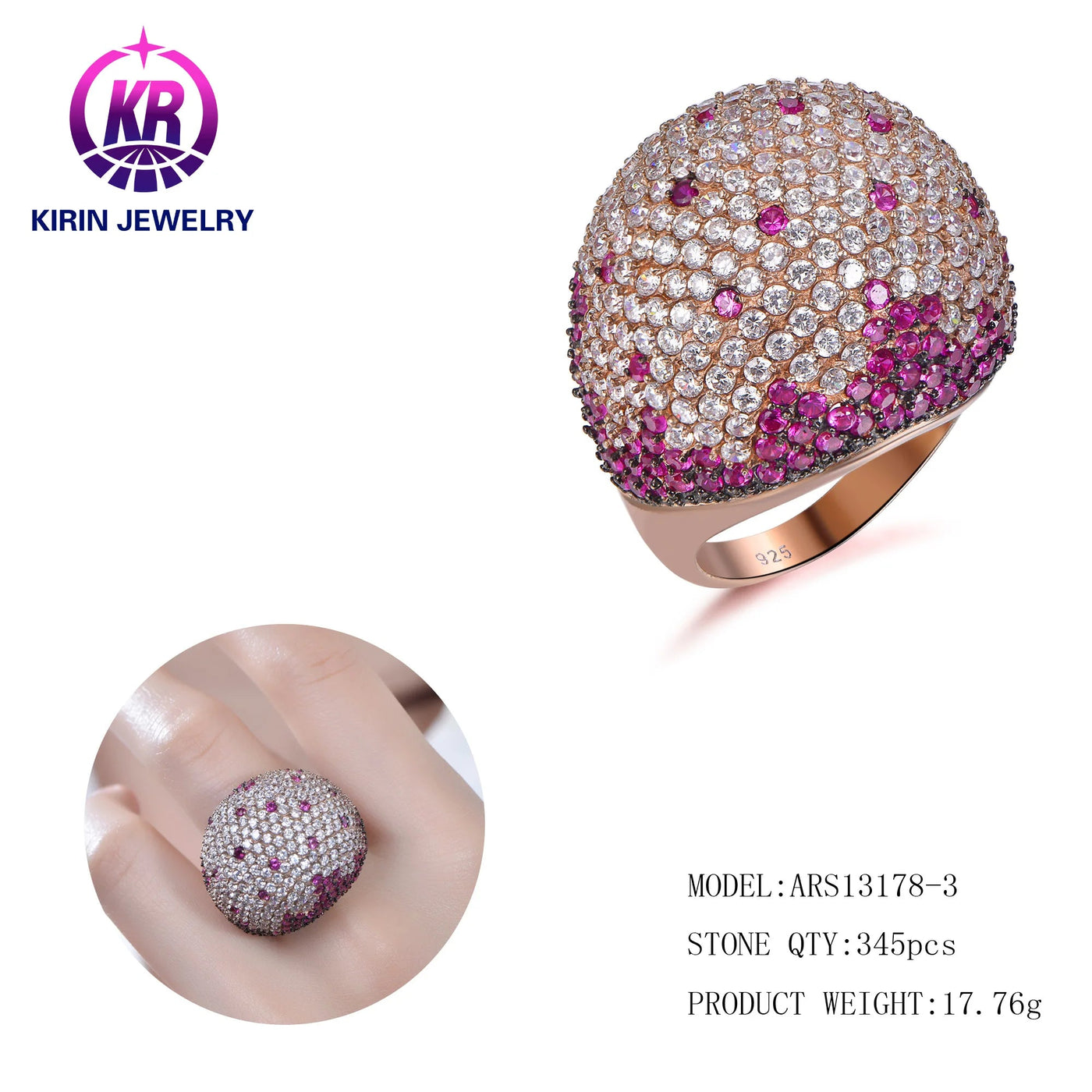 Fashion Hiphop Customized ring 925 Sterling Silver 3A Cubic Zirconia Rose Gold diamond ring engagement ring for women Kirin Jewelry