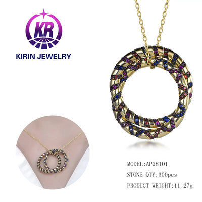 Fashion Jewelry Double Circle Pendant Choker Necklace 925 Sterling Silver Kirin Jewelry
