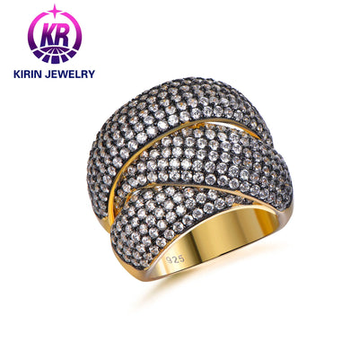 Fashion Luxury 18K gold Black Plated Full Diamond Zircon 925 Sterling Silver Rings Rings For Men Women Kirin Jewelry