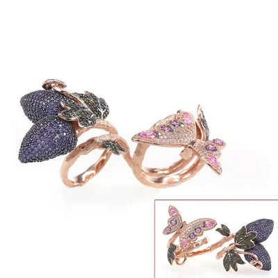 Fashion jewelry 925 silver butterfly flower cz rings Snake-shaped gold-plated silver rings insect-shaped fashionable ring Kirin Jewelry
