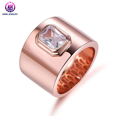 Fashion jewelry Minimalist Engraved Flat Band Rings Rose Gold Plated Diamonds Ring Jewelry for Gift Kirin Jewelry