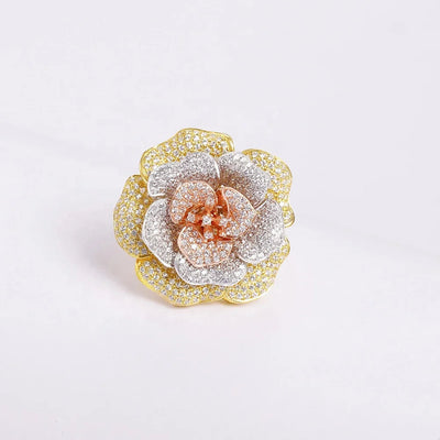 Fashion ring rose flower ring White 18K gold plating jewelry Kirin Jewelry