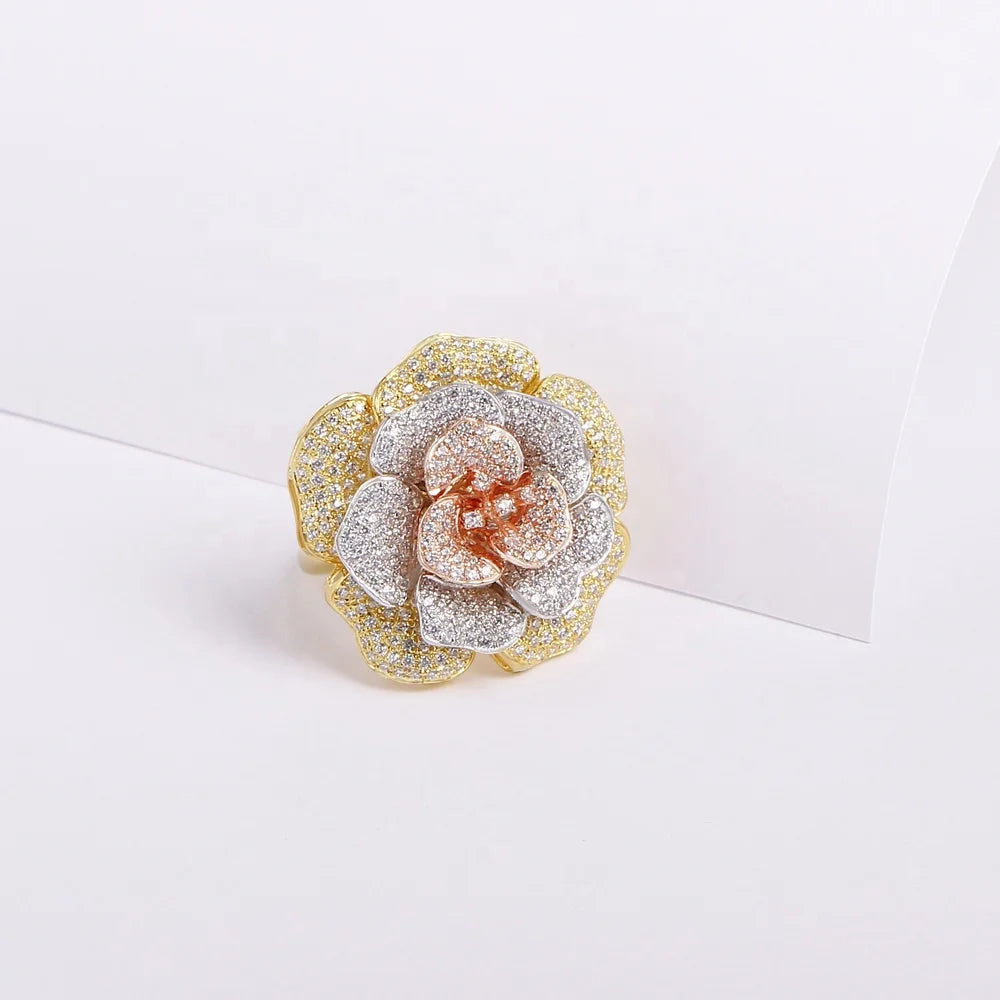 Fashion ring rose flower ring White 18K gold plating jewelry Kirin Jewelry