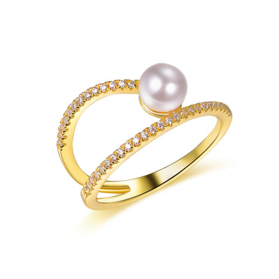 Female Fashion Shell Pearl & 3A White Cubic Zirconia Index Finger Ring Fashion Jewelry Pearl Rings Kirin Jewelry
