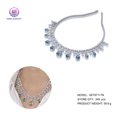 Fine Jewelry Necklaces 5A Cubic Zirconia Classic Tennis Necklace Moissanite Aquamarine Crystal Necklace Kirin Jewelry