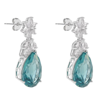 Fusion stone Jewelry Pendant Earring Pear Cut Diamond Aquamarine Drop Earrings for Women 925 Sterling Silver earrings Kirin Jewelry