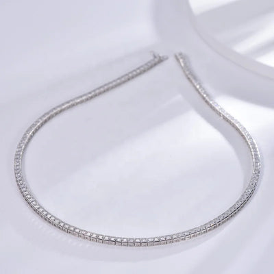 Lab Diamond Tennis Necklace 14k White Gold Chain Necklace 18" Tennis Chain for Men 5A CZ Tennis Necklace