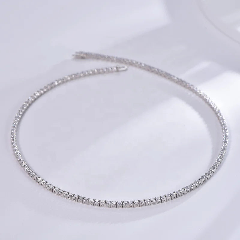 Hiphop 3mm Round Cut AAA CZ Diamond Tennis Necklace in Sterling Silver 17" 18" Diamond Eternity Necklace