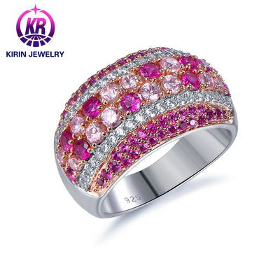 High-End Silver 925 wedding band ring Pink Light Purple 3A White Cubic Zirconia diamond Pink Ring for Women Kirin Jewelry