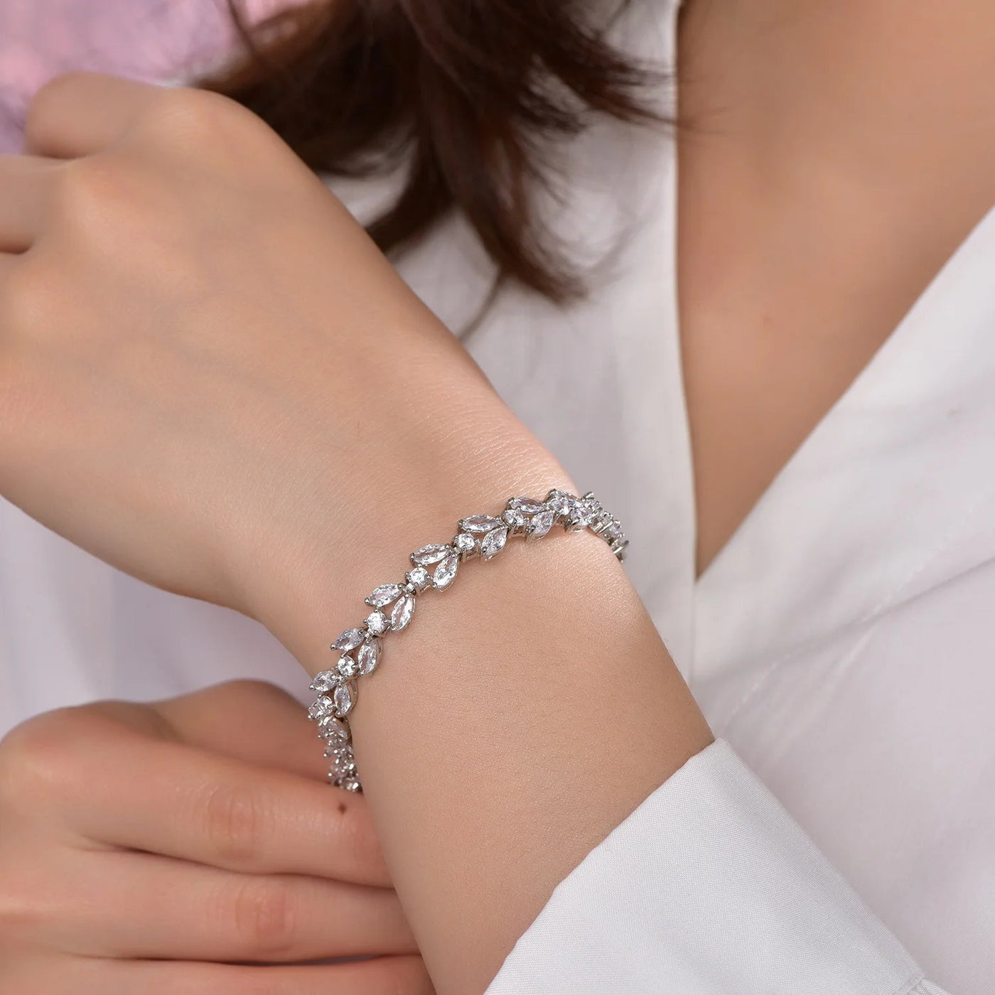 High Quality 925 Silver Bracelet Leaf Shape Round Marquise Cut Diamond 5A CZ Tennis Bracelet for Women Kirin Jewelry