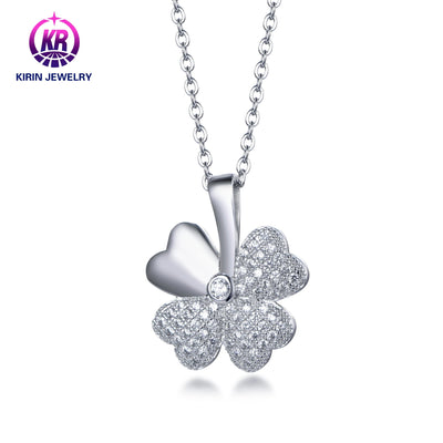 High Quality 925 Sterling Silver Four Leaf Clover Rhodium Necklace Kirin Jewelry