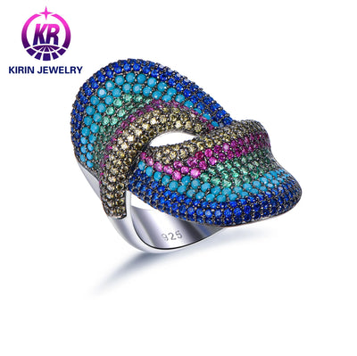 Hot Selling 925 Sterling Silver Full Diamond Deep Blue Knot Wedding Rings Silver CZ Diamond Rings For Women Kirin Jewelry