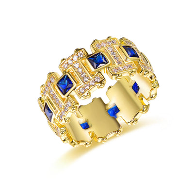 Jewelry Sapphire Spinel & 3A White Cubic Zirconia eternity brass ring Kirin Jewelry