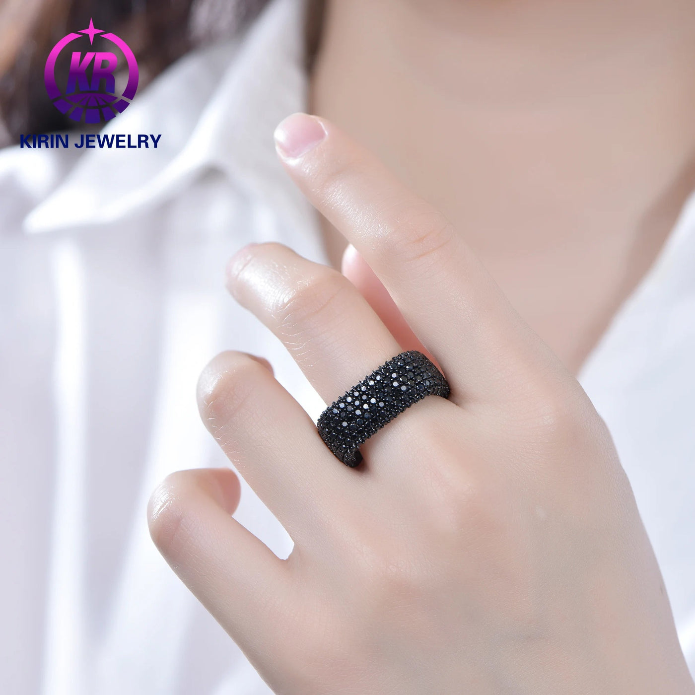 Latest Simple Design 925 Sterling Silver Engagement Ring CZ Black Spinel Diamond Wedding Ring for Girl Kirin Jewelry