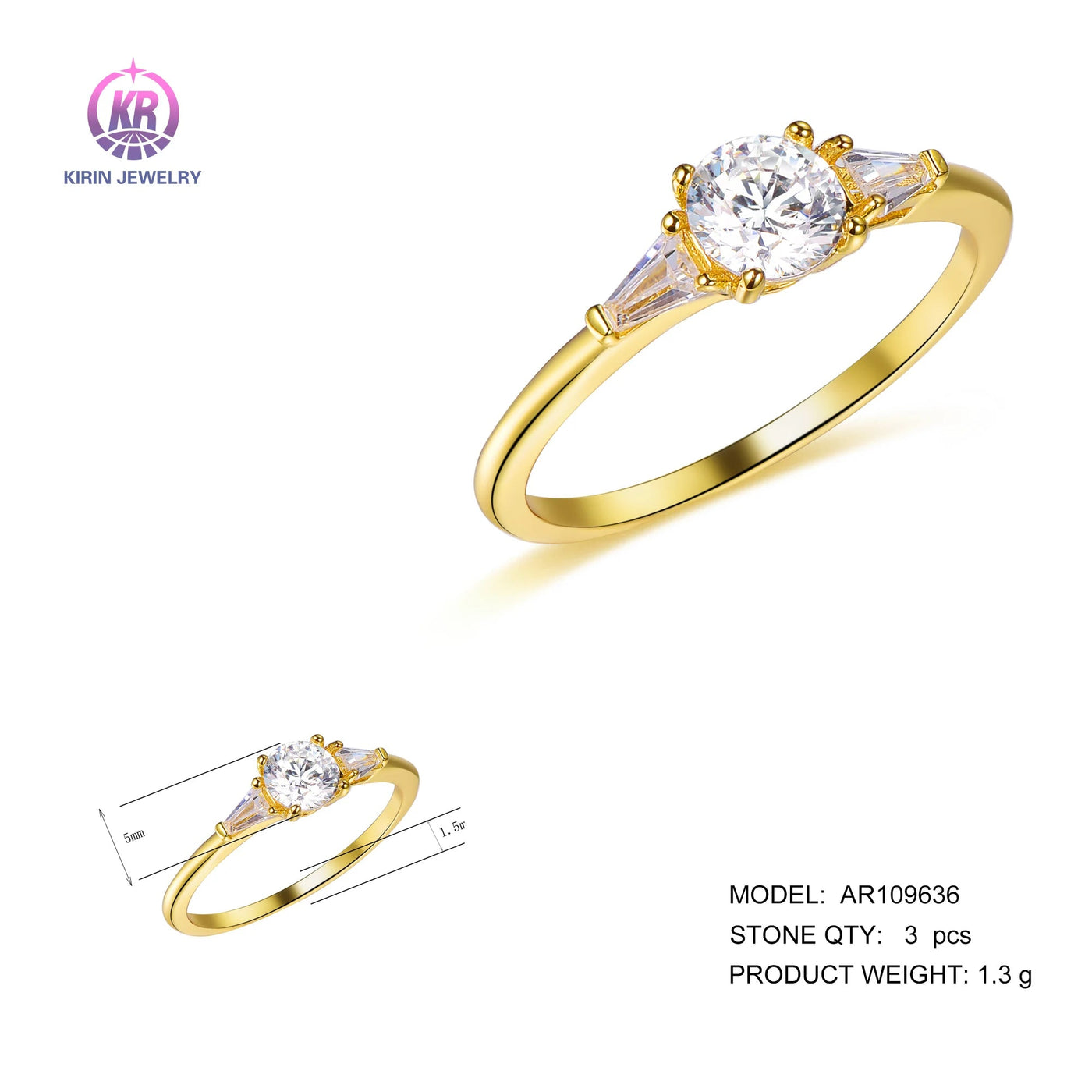 Luxury Cubic Zirconia Jewelry 925 Sterling Silver Gold Plated Cz Engagement Ring For Women Kirin Jewelry
