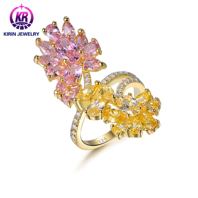 Luxury Fashion Flower Rings Flowers Gold Plated Shiny Zircon Crystal Jewelry Adjustable Ring Kirin Jewelry