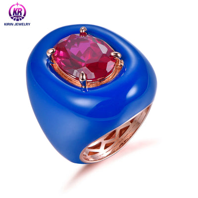 Luxury High End Jewelry Rose Gold Natural Blue surround Ruby Diamond Semi Mount 925 Sterling Silver Ring For Men Woman Kirin Jewelry