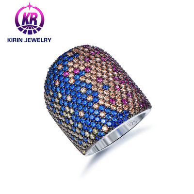 Luxury Jewelry Natural Diamond Ring 925 Sterling Silver Yellow Deep Blue Garnet Handmade Rings For Women Girls Kirin Jewelry