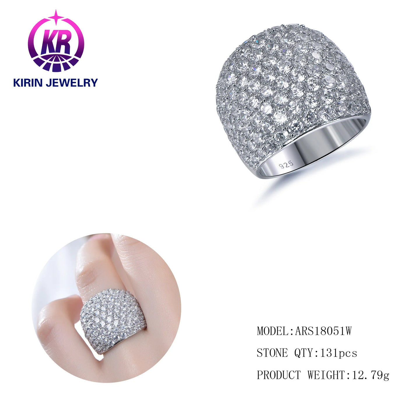 New fashion high quality S925 sterling silver rings 3A Cubic Zirconia for women bridal wedding fashion jewelry Kirin Jewelry