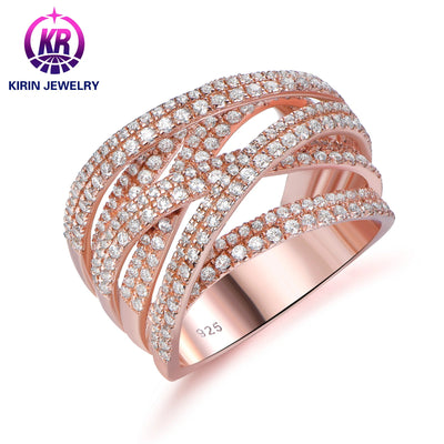 Non Tarnish 925 Sterling Silver Eternity Band Diamond Ring Engagement Wedding Rose Gold Plated Rings Jewelry Women Kirin Jewelry